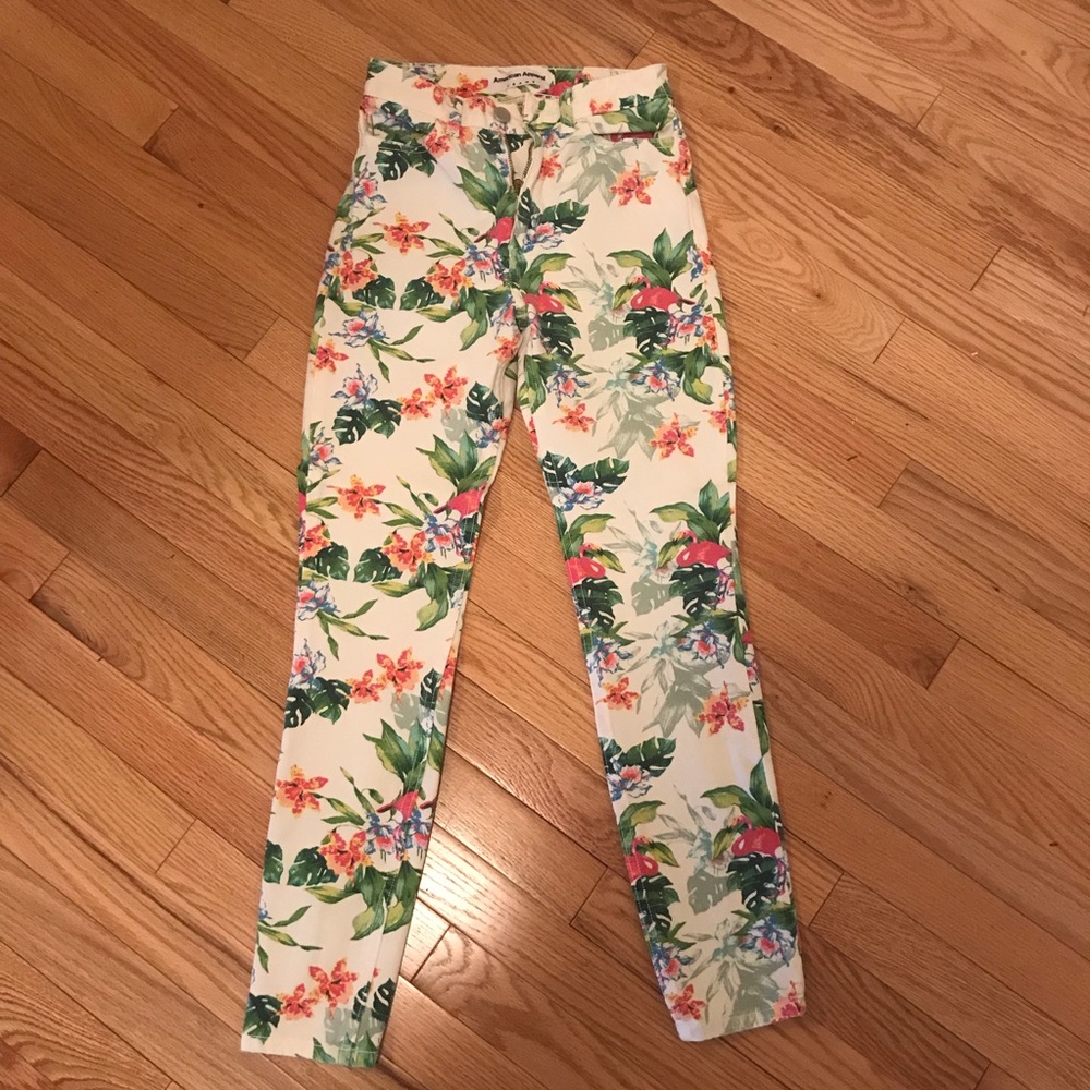 American Apparel High Waisted Floral Jeans